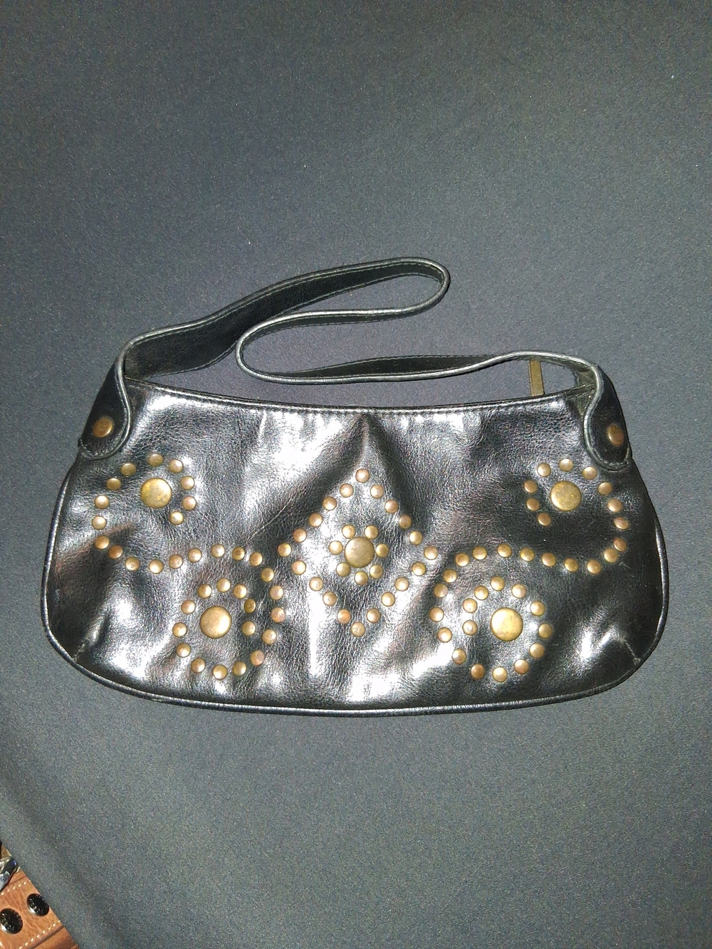 Steve Madden Black Leather Wristlet with Gold Stud Accents
